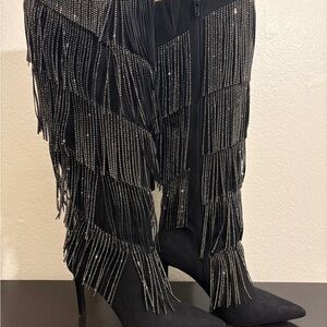 INC Silver Fringe Heel Boot